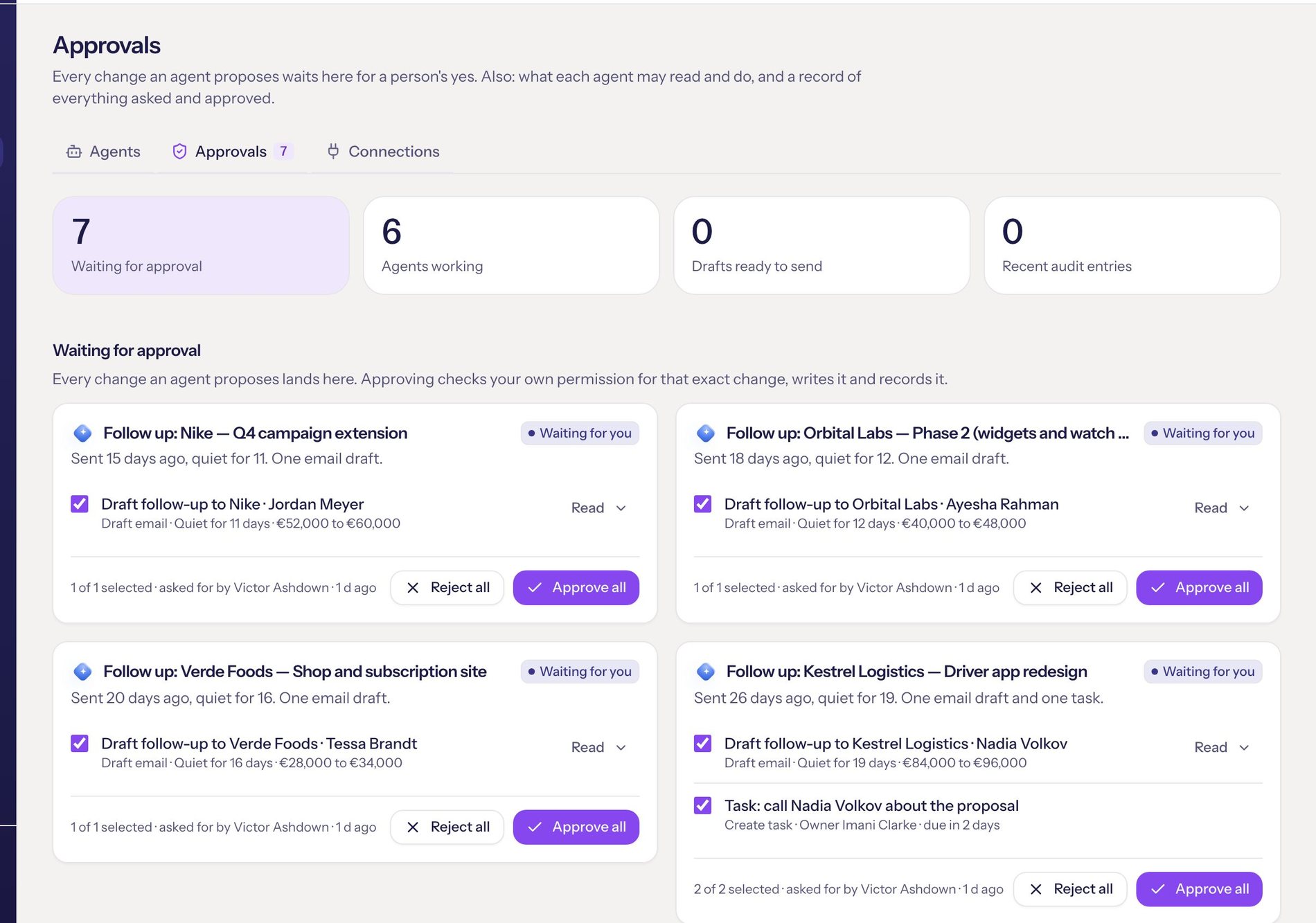 Approvals: a real screen of the app